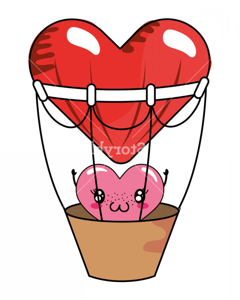 960x1200 Love Heart Flying Over Hot Air Balloon Cartoon Vector Illustration