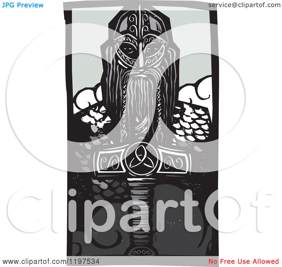 1080x1024 Clipart Of A Viking Thor And Mjolnir Weapon Woodcut