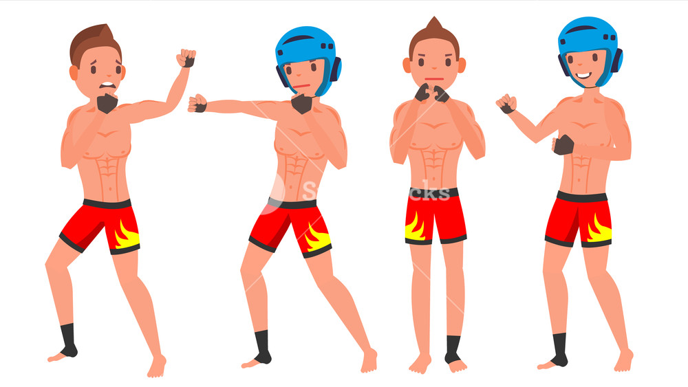 1000x563 Mma Male Player Vector Fighting On Ring, Cage, Arena Playing