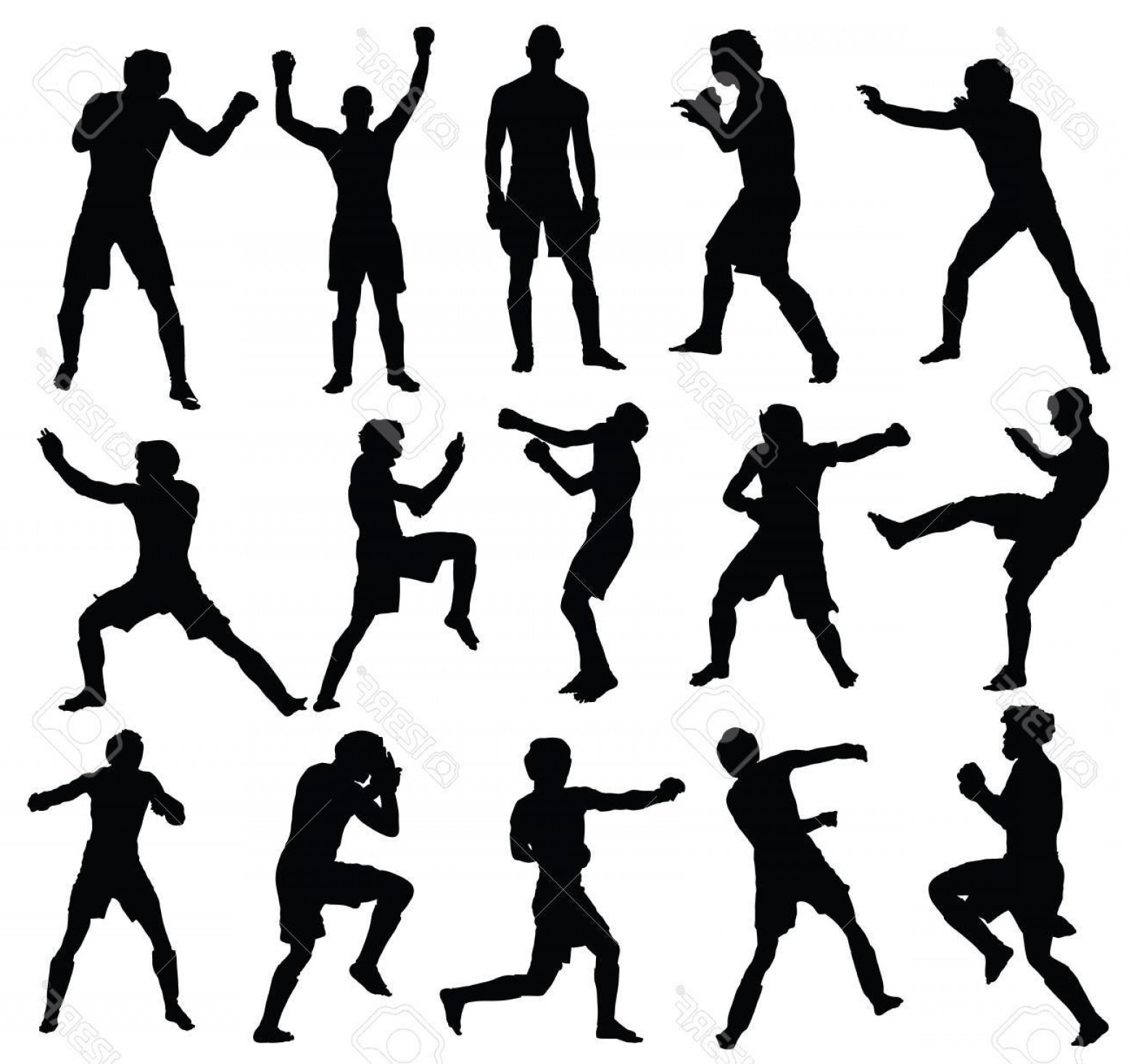 1560x1467 Photostock Vector Group Of Mma Fighters Vector Silhouette Isolated