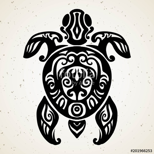 500x500 Tribal Tattoo With Decorative Sea Turtle With Ethnic Pattern