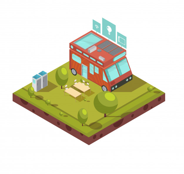 626x590 Mobile Home Isometric Composition Including Van With Wifi Solar