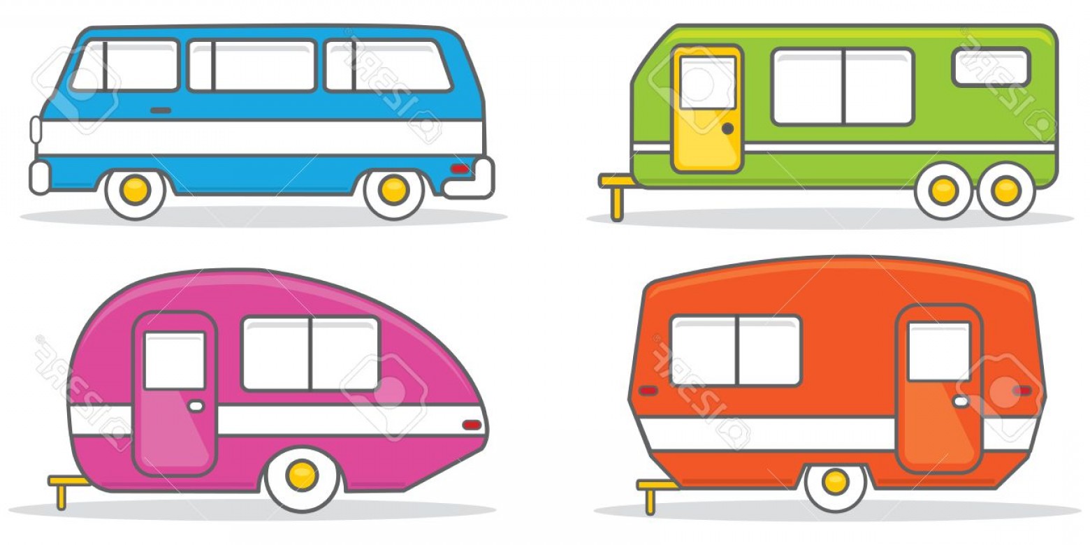 1560x780 Photostock Vector Retro Caravan Mobile Home Vector Illustration