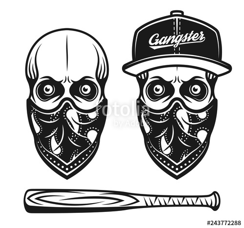 500x468 Gangster Skull In Baseball Cap And Bandana On Face Stock Image