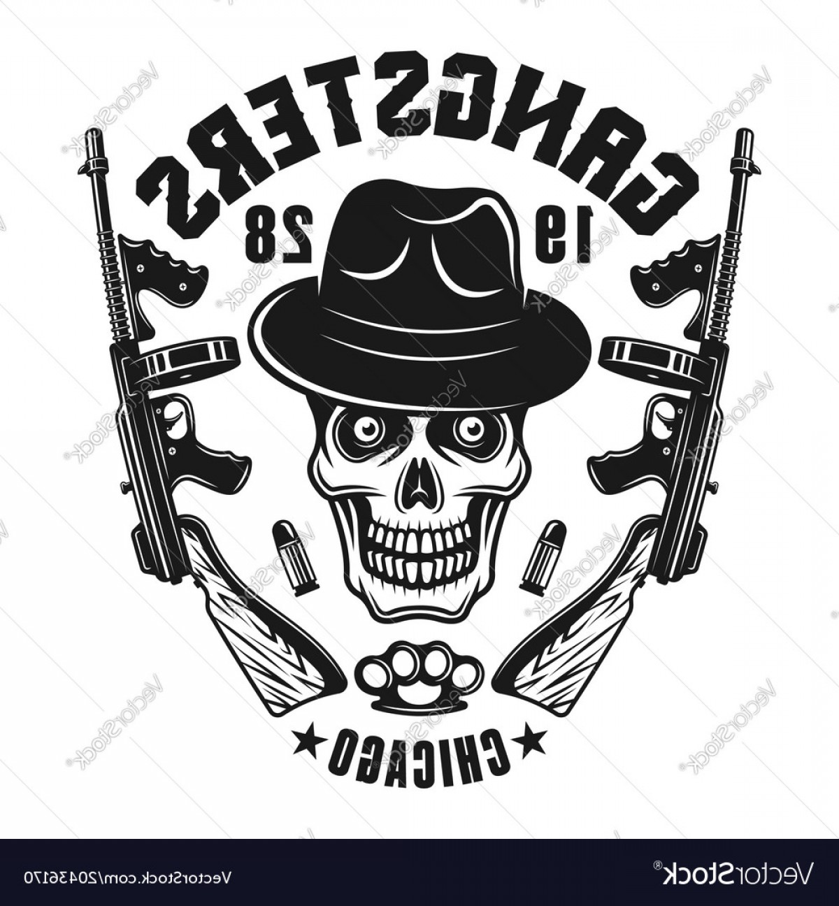 1200x1296 Mafia Emblem Gangster Skull In Hat With Two Guns Vector Catchsplace