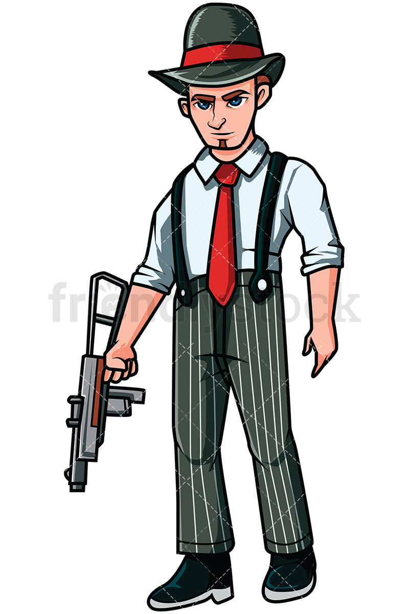 800x1200 Mobster Holding Semi Automatic Gun Vector Cartoon Clipart