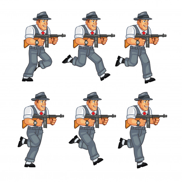 626x626 Mobster Gunman Game Sprite Vector Premium Download