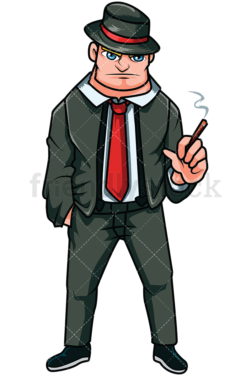 800x1200 Russian Mobster Smoking Cigarette Vector Cartoon Clipart