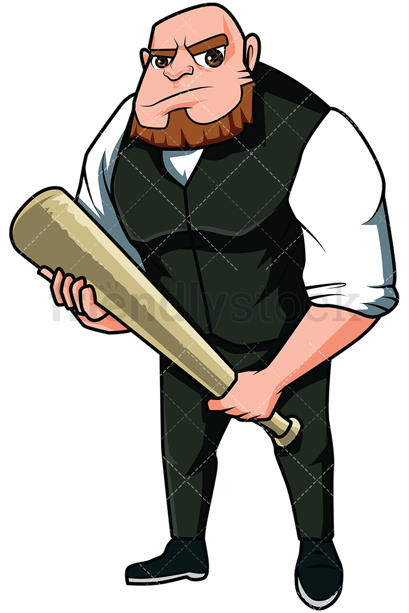 800x1200 Angry Mobster Holding Bat Vector Cartoon Clipart
