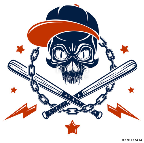 500x497 Gangster Emblem Logo Or Tattoo With Aggressive Skull Baseball Bats
