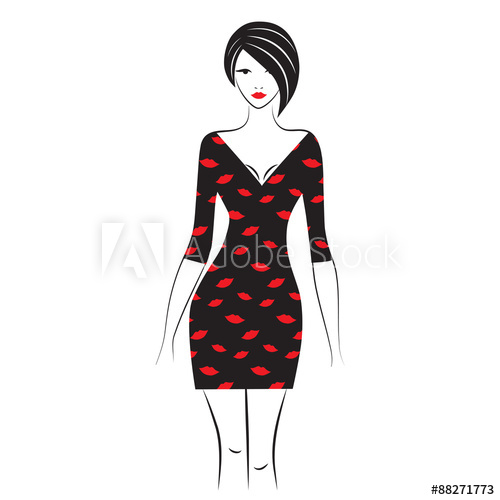 500x500 Fashion Model Sketch Silhouette Of Beautiful Woman In Outline