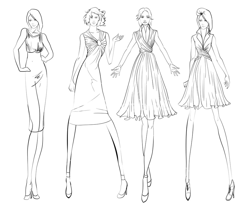 1000x856 Sketch Fashion Girl Hand Drawn Fashion Model Vector
