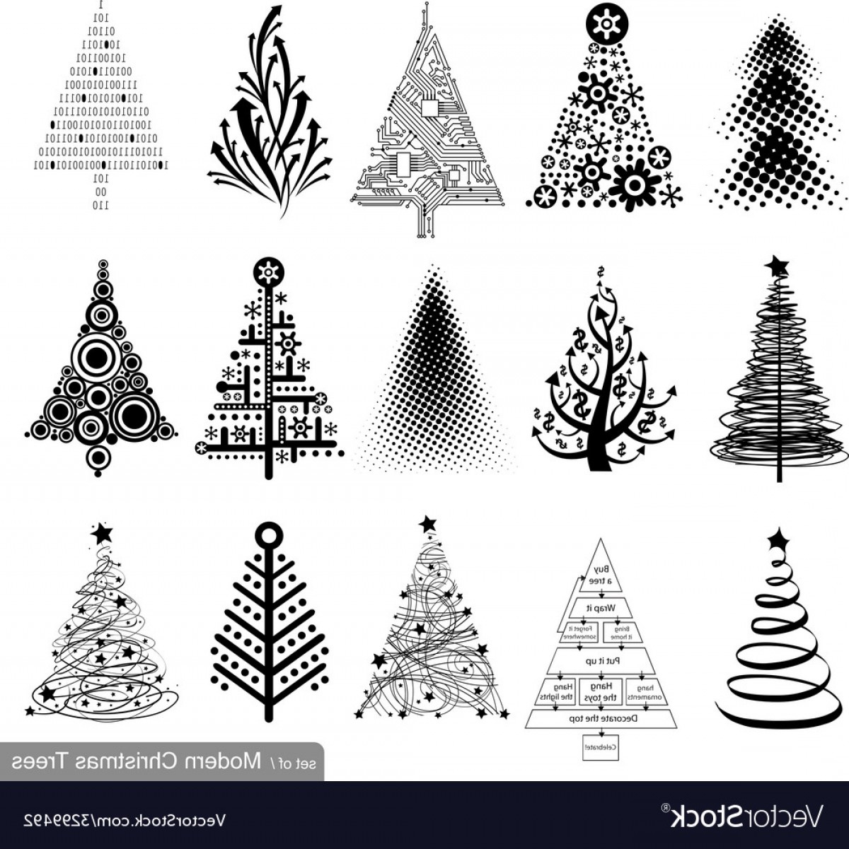 Set Of Modern Christmas Trees Vector Studiogrfx 1200x1201 Set Of Modern Christmas Trees Vector Studiogrfx