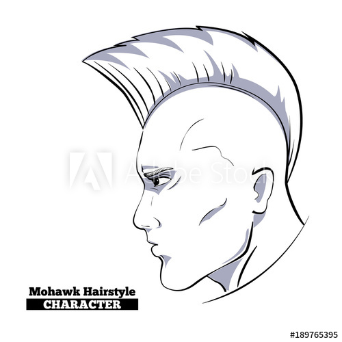 500x500 Mohawk Hairstyle Character,hand Drawn Style Sketch Profile View