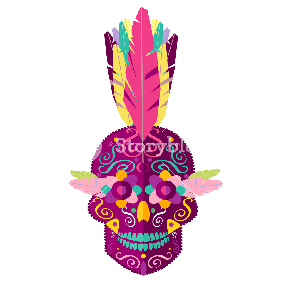 1000x1000 Punk Skull With Feather Mohawk, Colorful Vector Illustration
