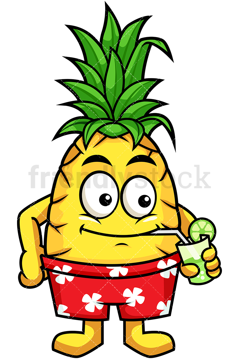 800x1200 Hawaiian Pineapple Drinking Mojito Cartoon Vector Clipart
