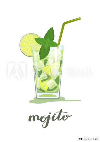 354x500 Glass Of Mojito Cocktail With Mint And Straw And Handwriting