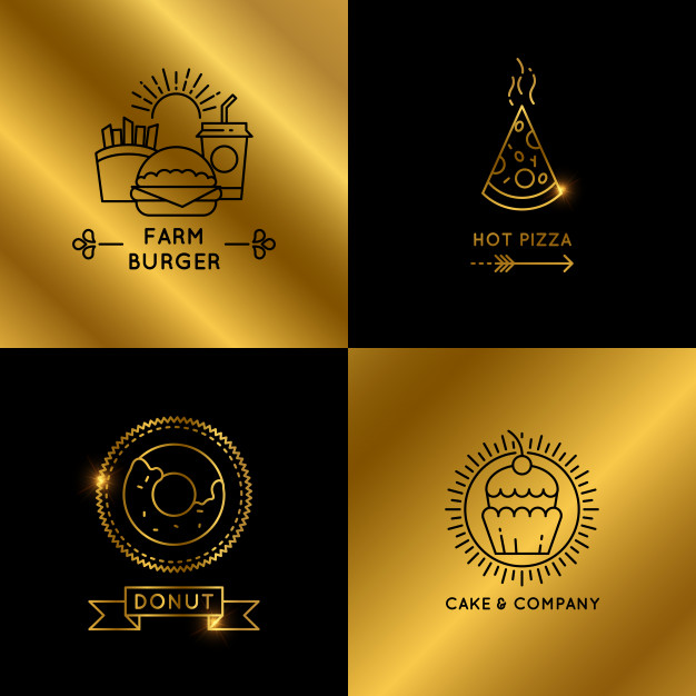 626x626 Black And Golden Fast Food Restaurant And Cafe Logo Set Vector