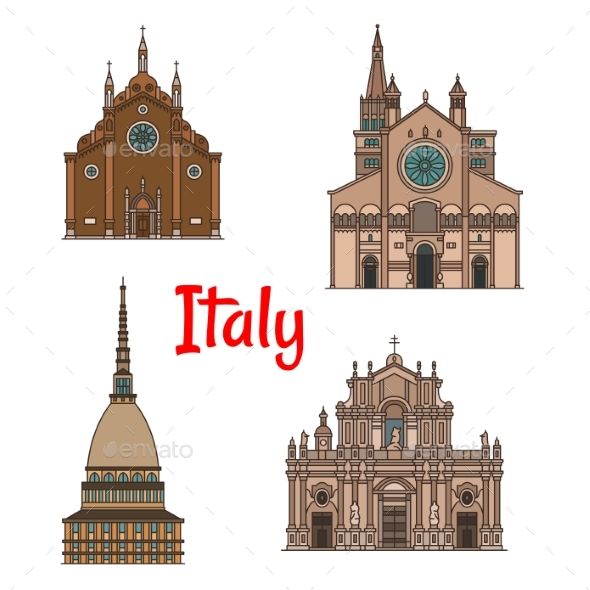 590x590 Italian Travel Landmark Building Thin Line Icon Set Minor