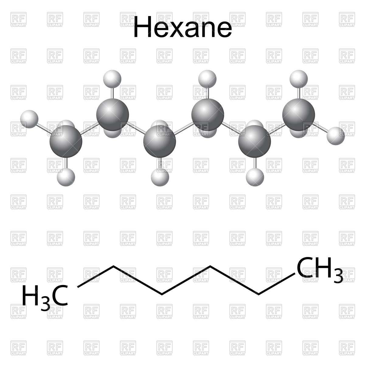 1200x1200 Chemical Formula And Model Of Hexane Molecule Vector Image