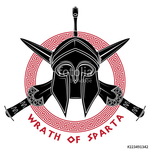 500x500 Ancient Hellenic Helmet, Two Crossed Ancient Greek Swords