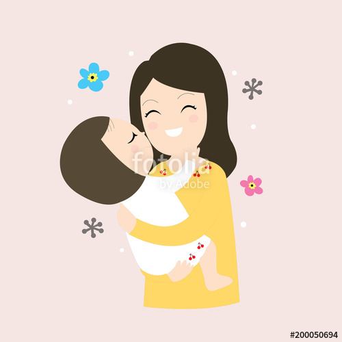 500x500 Cartoon Cute Little Girl Kiss Her Mom Vector Stock Image