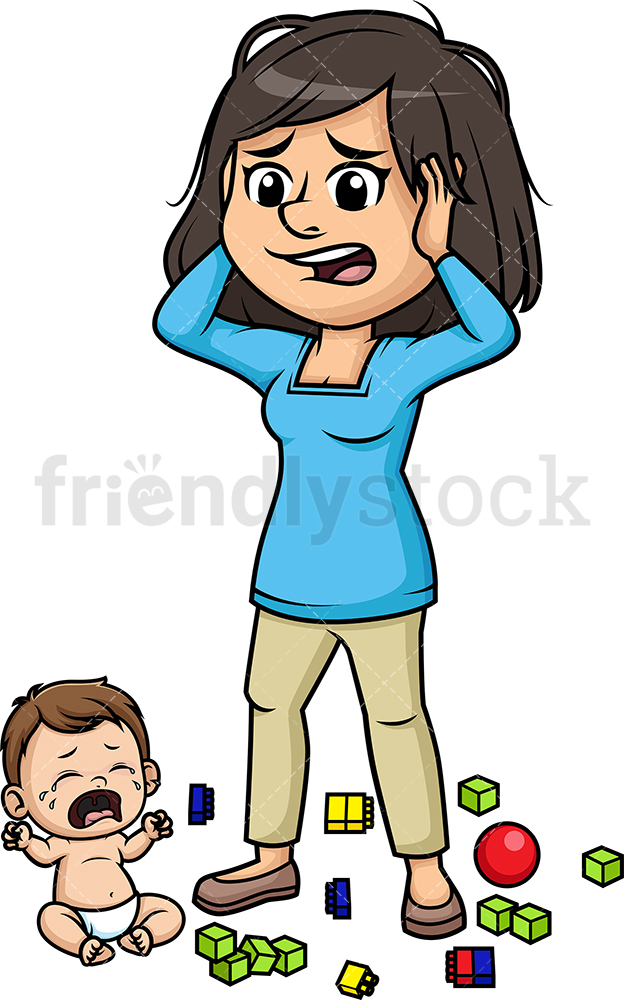 624x1000 Stressed Out Mom Cartoon Vector Clipart