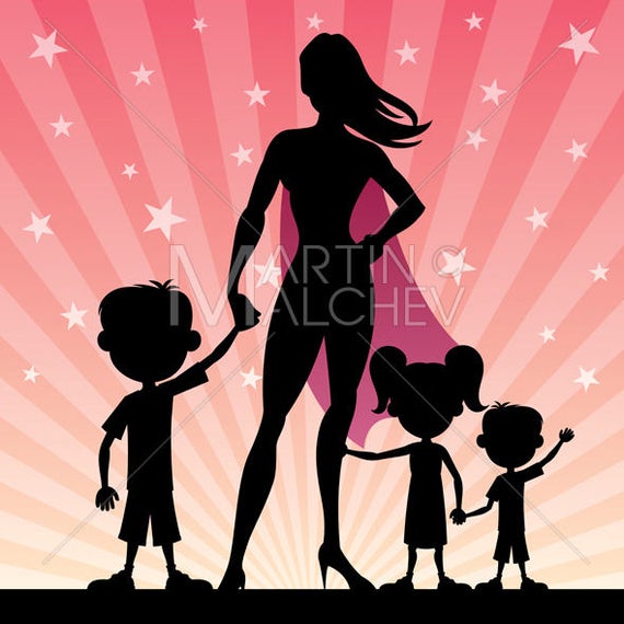 570x570 Super Mom Vector Cartoon Clipart Illustration Mother Mom Etsy