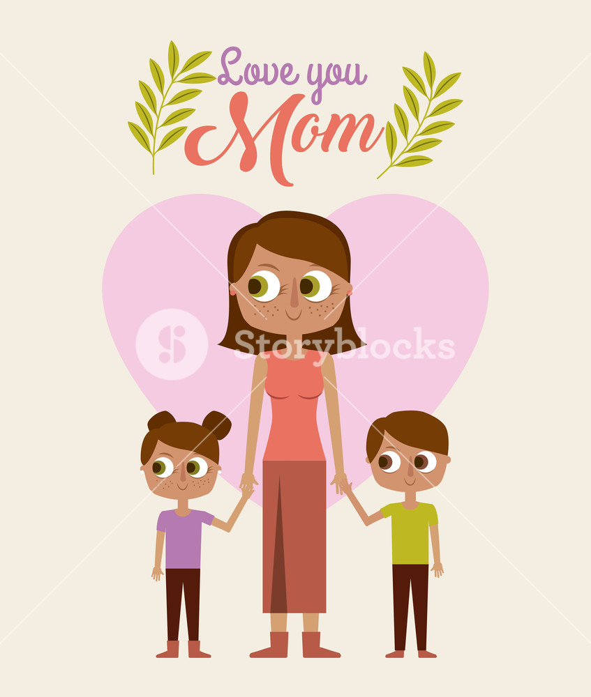 847x1000 Cute Woman Holding Childs Love You Mom Vector Illustration Royalty