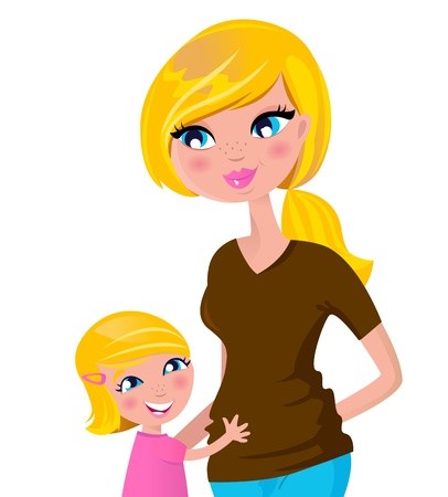 406x450 Little Child Hugging Her Mom Vector Illustration Royalty Free