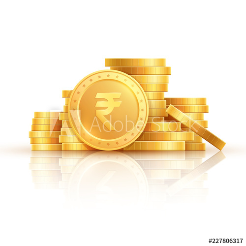 500x500 Gold Rupee Coins Indian Money, Stacked Golden Coins Rupee Cash