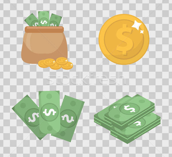 600x547 Money And Coin Set Icons Flat Style, Isolated On Transparent