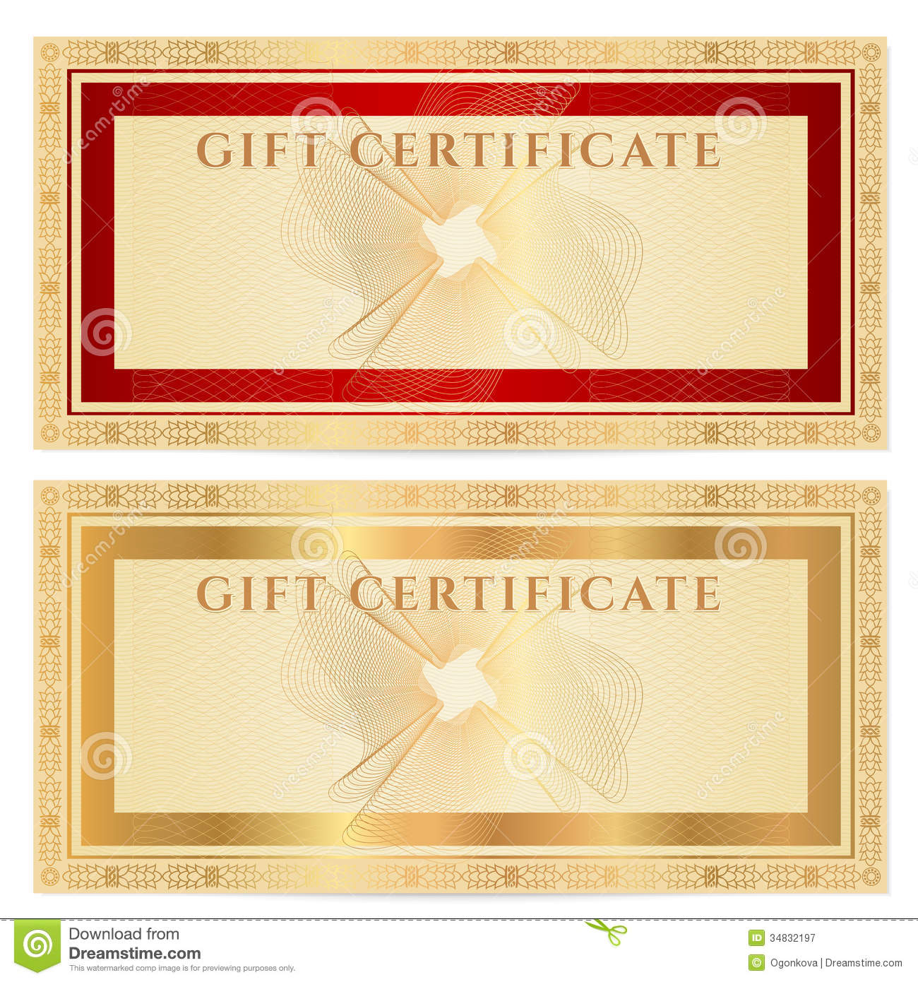 1300x1390 Gift Certificate Voucher Template With Borders Stock Vector