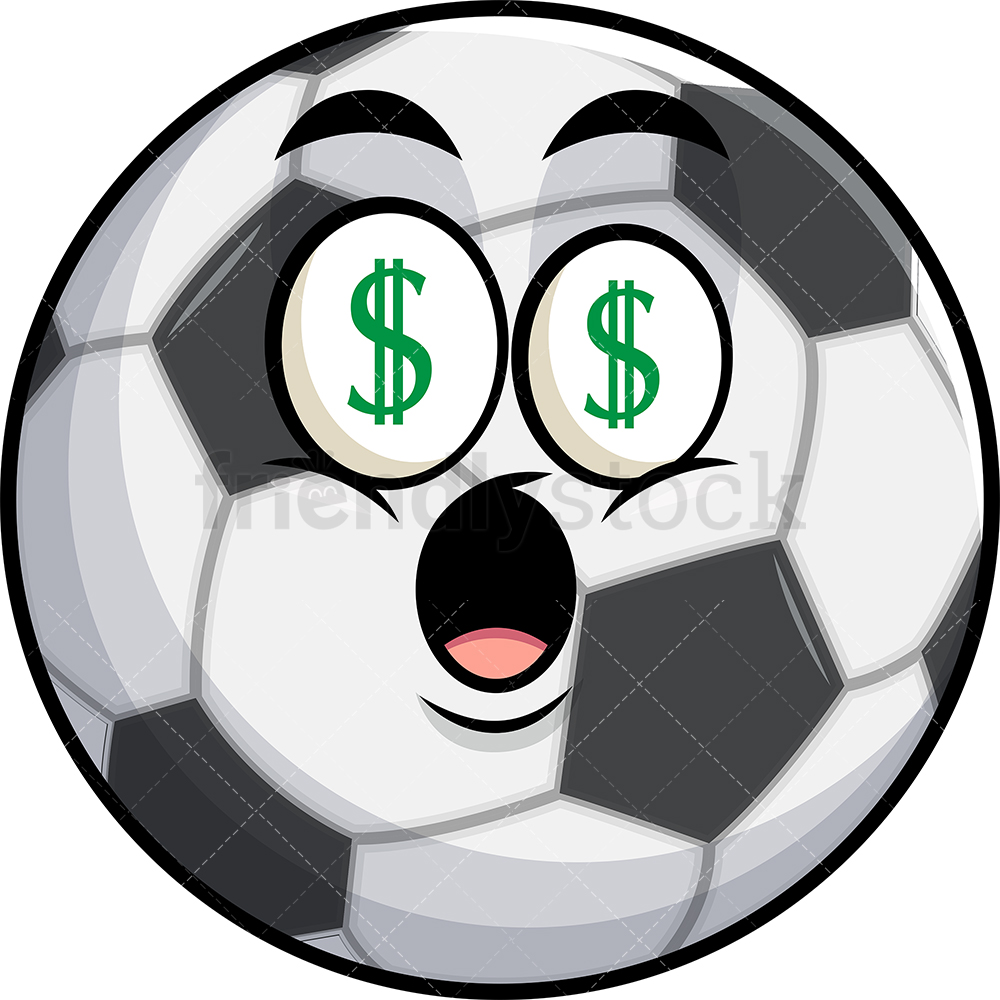 1000x1000 Soccer Ball With Money Eyes Emoji Cartoon Clipart Vector