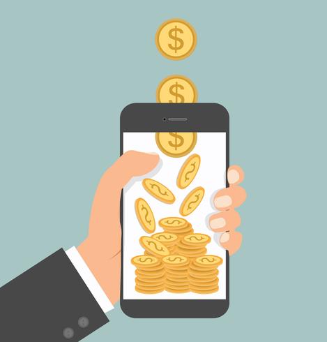 Hand Holding Smartphone Money Falling Vector 469x490 Hand Holding Smartphone Money Falling Vector