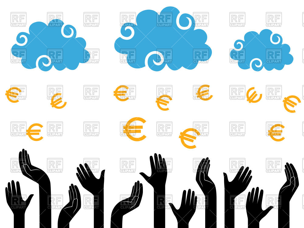 Euro Money Falling From Clouds In Human Hands Vector Image 1000x750 Euro Money Falling From Clouds In Human Hands Vector Image