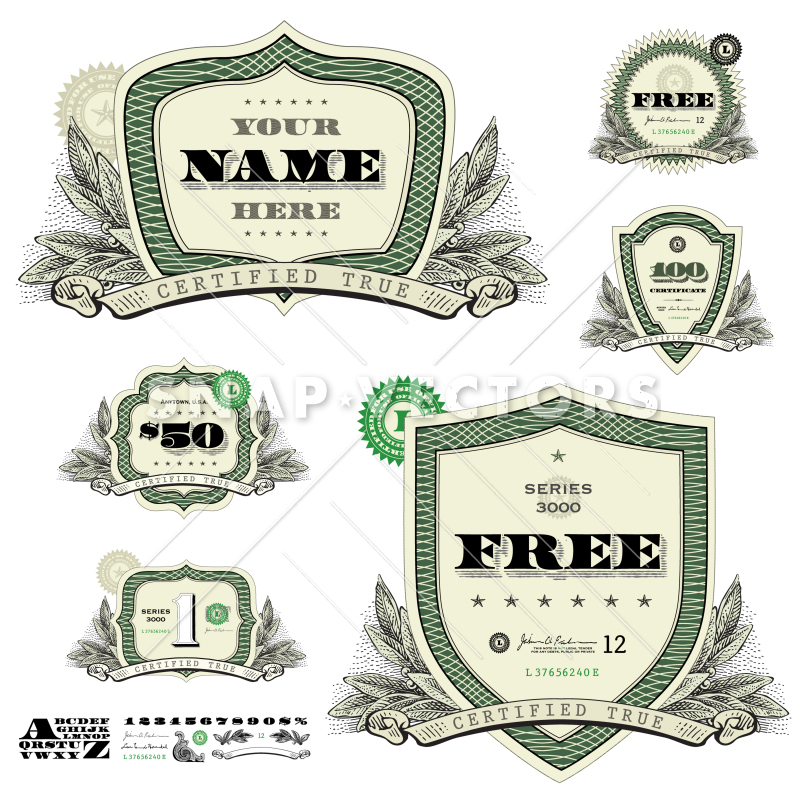 800x800 Vector Money Logo Set With Leaf Woodcut Decoration