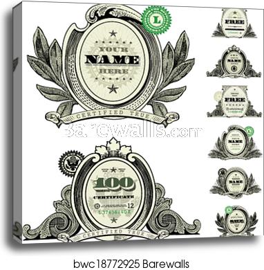 382x390 Vector Money Logo And Dollar Frame Set, Canvas Print Barewalls