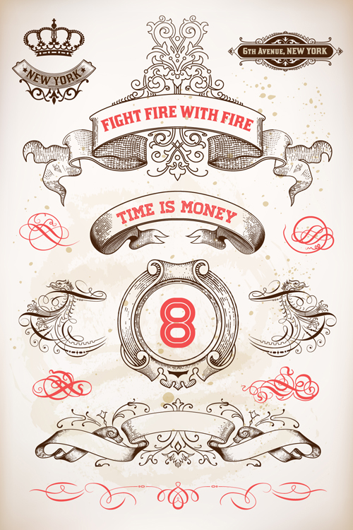 500x750 Vintage Ornaments With Ribbon Labels Vector Free Download