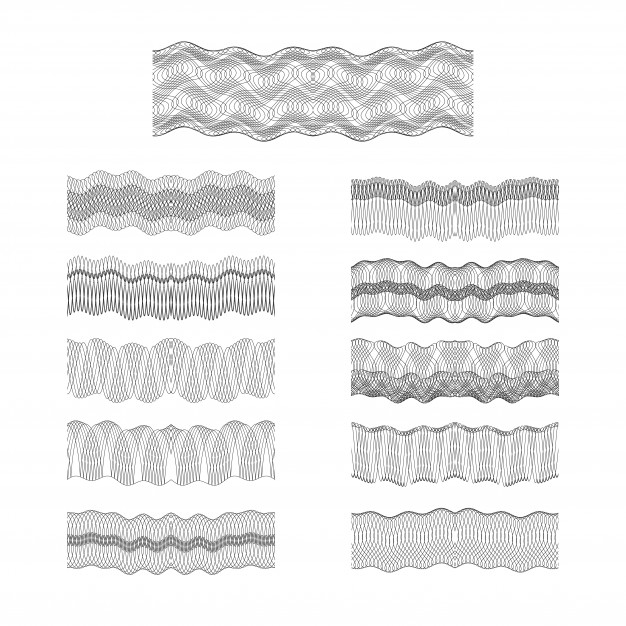 626x626 Guilloche Vector Borders Set Engraving Money Pattern Texture