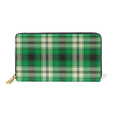 Womens Green Plaid Texture Vector Rfid Blocking Pu Leather Zip 385x385 Womens Green Plaid Texture Vector Rfid Blocking Pu Leather Zip