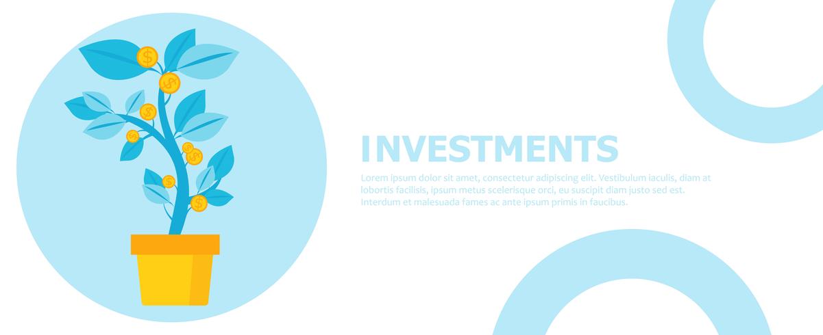 1201x490 Investment Banner Money Tree In A Pot Home Plant Vector Flat