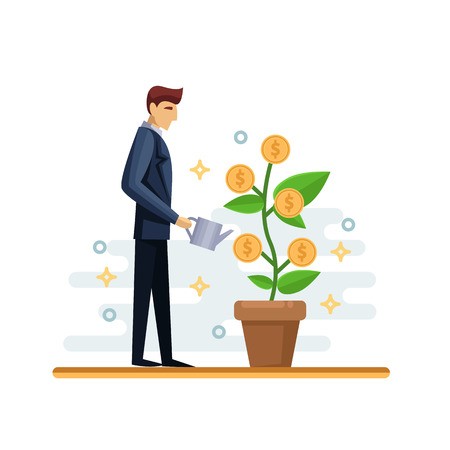 450x450 Businessman Watering Green Money Tree Vector Flat Isolated