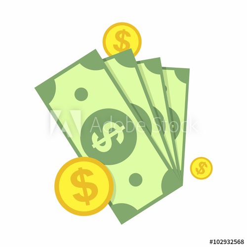 500x500 Cash, Green Dollars And Con Isolated On White Background