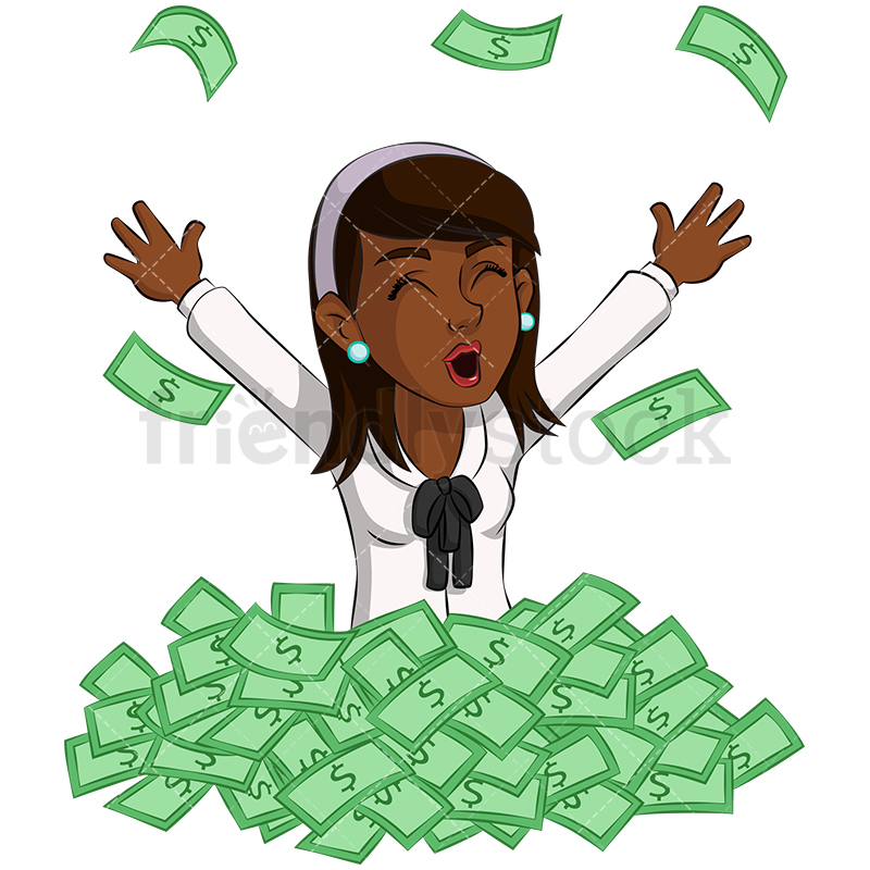 800x800 Black Businesswoman In Pile Of Money Vector Cartoon Clipart