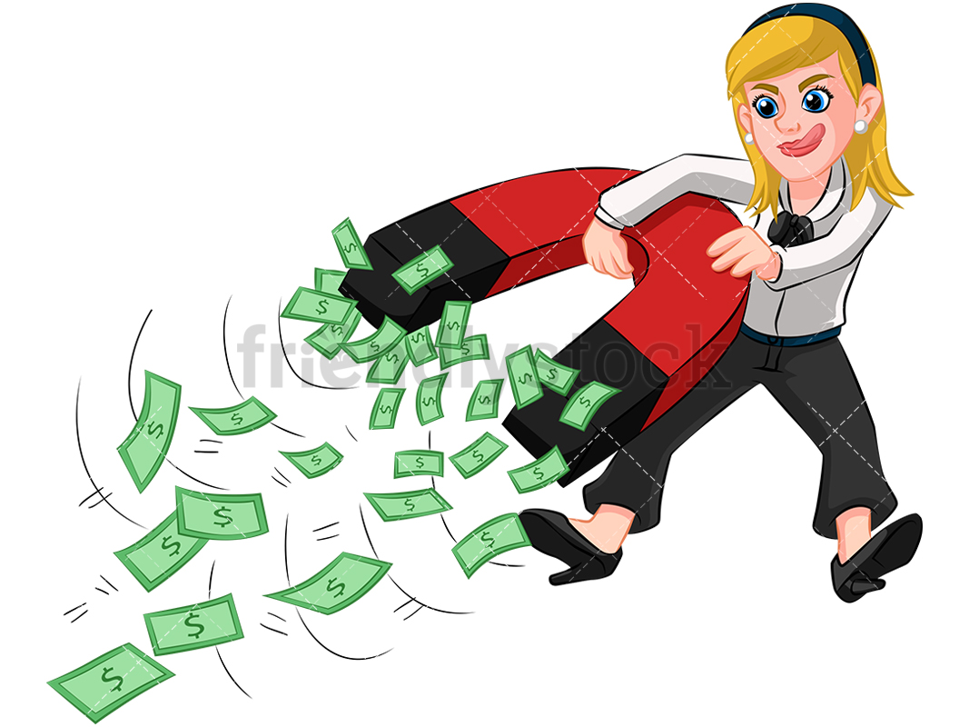 1067x800 Businesswoman Holding Money Magnet Vector Cartoon Clipart