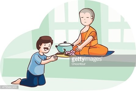 445x300 Man Offer Food To Monk Vector Premium Clipart