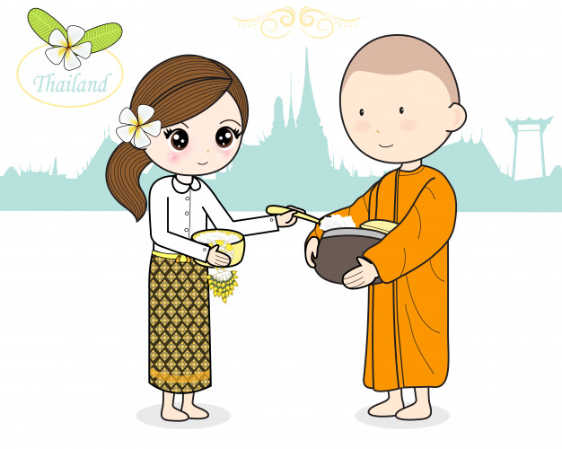 626x500 Put Food Offering In A Buddhist Monk's Alms Bowl Vector Premium