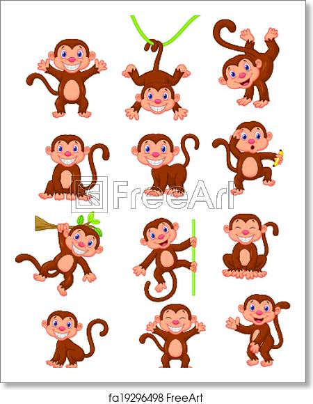 450x580 Free Art Print Of Happy Monkey Cartoon Collection Set Vector