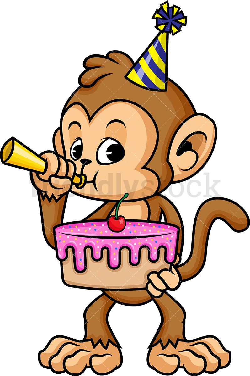797x1196 Monkey Holding Birthday Cake Cartoon Vector Clipart